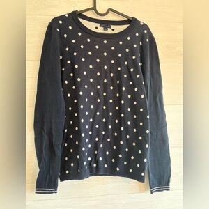 tommy hilfiger sweater women size small navy blue polka dots knit long sleeve